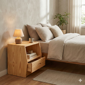 Mesita de noche escandinava de madera maciza, mesa auxiliar con acabado natural, cajón de almacenamiento moderno para dormitorio, mesita de noche de madera maciza - Product Image 4