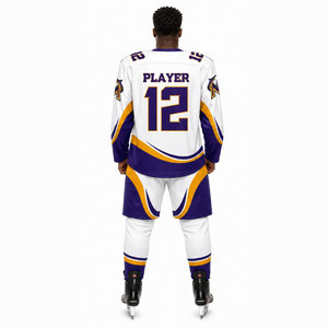 Ensemble de maillots de hockey sur glace de qualité export, blanc, violet, or, impression sublimée, évacuation de l'humidité, manches longues, uniforme de hockey sur glace pour adulte - Product Image 4