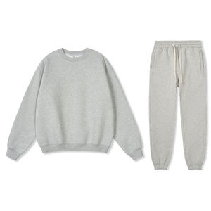 Ensemble de survêtement unisexe beige col rond et pantalon de jogging respirant léger sportif couleur unie tenue décontractée automne - Product Image 4