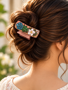 Pinces à cheveux florales en cuir façonnées à la main, élégantes, en cuir véritable, style vintage, pour usage quotidien, accessoires pour cheveux pour femmes - Product Image 1