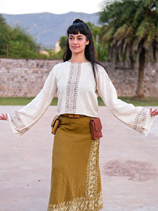 Handmade Cream Khadi Cotton Bell Sleeve Embroidered <b>Festival</b> <b>Top</b> for Women Relaxed Fit Lightweight Hippie Gypsy Shirt - Product Image 2