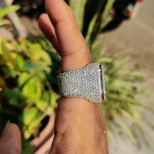 Moissanite Cluster Halo Engagement <b>Ring</b> 925 <b>Sterling</b> <b>Silver</b> Rhodium Plated Prong <b>Set</b> Brilliant Cut Hip Hop Style Bridal <b>Ring</b> - Product Image 5