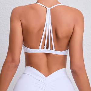 Women's U-<b>Neck</b> <b>Halter</b> Sports <b>Bra</b> Solid Color Breathable Lightweight High Support Yoga Seamless Cut-Out Front Logo Design - Product Image 4