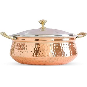 Bol en cuivre pur poli avec poignée et couvercles, idéal pour servir à la maison, ustensile de cuisine en métal pour la cuisine - Product Image 1