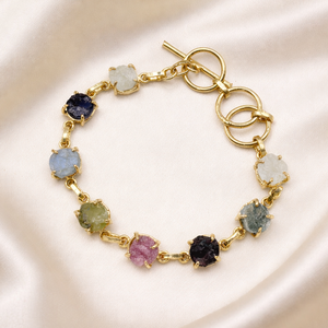 Raw Multi Gemstone Bracelet Gold Plated <b>Toggle</b> Bracelet Handmade Colorful Crystal Link Dainty Everyday Jewelry Gift for Women - Product Image 2