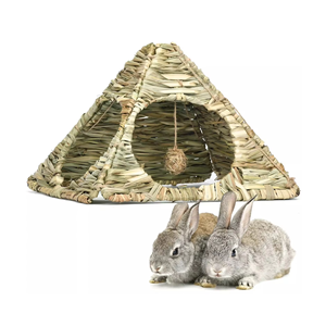 Nichoir pliable en herbe tressée pour lapin, abri triangulaire pour petits animaux, jouet à mâcher, tapis à foin, lit pour lapin, cochon d'Inde, hamster, cage - Product Image 3