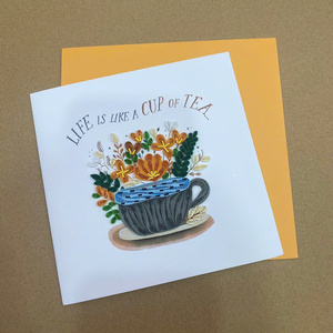 3D Quilling Card Handmade Modern Floral Tea <b>Cup</b> Greeting Card Paper Matte Finish Digital Printing Artistic Design Pop-up - Product Image 2