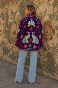 Veste en velours violet à motif éléphant, artisanat intemporel, broderie bohème, veste florale faite à la main pour femmes - Product Image 2