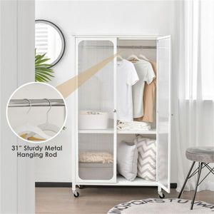 Armadio Portatile per Casa con Ante Visibili, Ripiani Regolabili e Asta Appendiabiti, Dimensioni 80x37x147 cm - Product Image 3