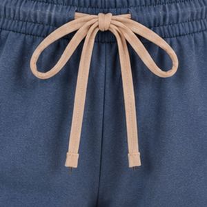 Blue And Beige Women Two Piece Shorts Set Square Neck Button <b>Top</b> Graphic Print Contrast Trim Casual Summer Cotton Lounge Wear - Product Image 6