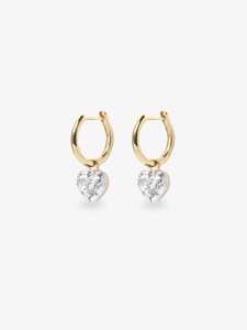 Boucles d'oreilles créoles personnalisées en or massif 10K 14K 18K avec diamants de laboratoire en forme de cœur, minimalistes, délicates, modernes, pendantes, pour femme, usage quotidien - Product Image 1