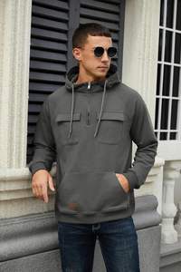 Custom Logo <b>Men's</b> Black <b>Half</b> <b>Zip</b> Pullover Hoodie Pocket Soft <b>Fleece</b> Eco-Friendly Breathable Cotton Fabric Ribbed Cuff Hem ODM - Product Image 3