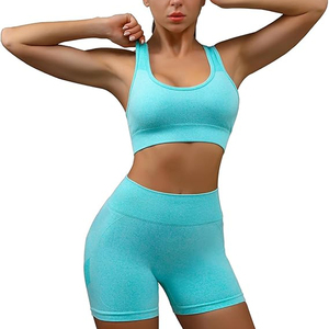 Conjunto Deportivo de Yoga para Mujer, 2 Piezas, Casual, Sólido, Poliéster/Algodón, Sin Costuras, Top Acanalado, Shorts Ajustados, Ropa Deportiva - Product Image 5