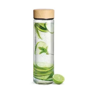 High Quality 22mm Dia Round <b>Flat</b> Bottom Borosilicate Glass Storage Bottle for Coffee Bean Pill with Bamboo Aluminum <b>Screw</b> Cap - Product Image 2