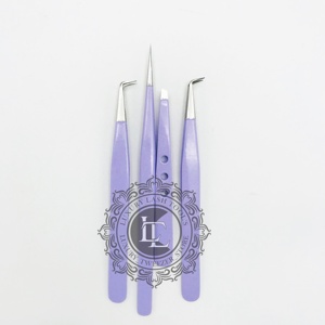 Grande pince à épiler à sourcils à 90 degrés de qualité supérieure manche en acier inoxydable lisse avec pince à cils en poudre violette - Product Image 6