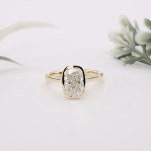 Anillo de Oro Amarillo Sólido de Lujo con Diamante de Laboratorio en Engaste de Bisel, Anillo Minimalista Solitario, Joyería Fina Personalizada, Anillo de Boda Nupcial - Product Image 1
