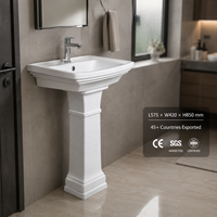 Lavabo de salle de bain rectangulaire sur pied en surface solide, design traditionnel, finition polie, drain intégré, capacité 12L
