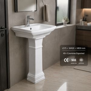 Lavabo de salle de bain rectangulaire sur pied en surface solide, design traditionnel, finition polie, drain intégré, capacité 12L - Product Image 3