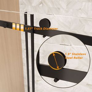Porte de douche coulissante simple sans cadre 56-60 po L x 60 po H, verre trempé transparent anti-explosion de 6 mm, acier inoxydable - Product Image 6