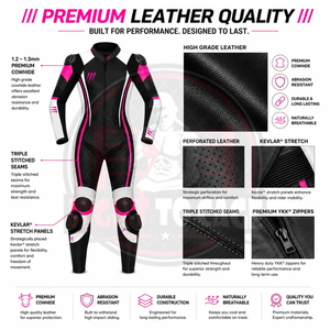 Combinaisons de course moto en cuir de vachette véritable de qualité supérieure, avec étiquette privée, produit tendance best-seller, noir, blanc, rose - Product Image 6