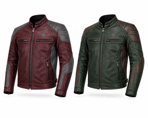 Blouson de moto en cuir épais |   Imprimé hivernal |   Noir Gris Bourgogne Vert Olive |   Fabricant OEM ODM |   Design haut de gamme - Product Image 5