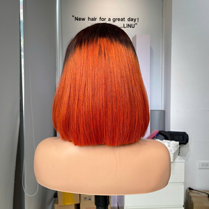 Pelucas LINU Bob con flequillo, cabello virgen rubio HD para encaje frontal, doble densidad 250%, peluca larga de corte recto para mujer - Product Image 1