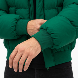 Blouson matelassé vert pour homme, col montant, fermeture éclair, coupe standard, décontracté, hiver, coupe ample, couleur unie, extérieur polyester, à capuche - Product Image 5