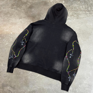 Sweat à capuche en molleton 100% coton délavé à l'acide, style streetwear vieilli, pour hommes, avec strass et designs personnalisés - Product Image 2