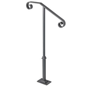 Ringhiera per scale esterna in ferro battuto grigio transizionale, a montante singolo, dispositivo di assistenza per portico per 1-2 gradini - Product Image 1