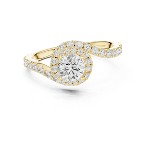 แหวนแต่งงานเพชรทรงกลมเพาะเลี้ยงในห้องปฏิบัติการ ทองคำ 14K สีเหลือง สำหรับผู้หญิง |   เพชรที่เพิ่งเพาะเลี้ยง - Product Image 1