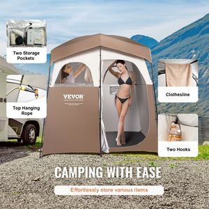 Tenda Doccia da Campeggio Oversize 210x107x210 cm con Tasche Superiori Rimovibili e Funzione Appendibile, 2 Stanze, Riparo Portatile per Esterni - Product Image 4