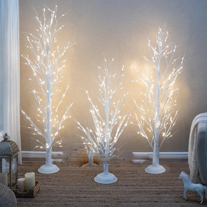 Ensemble de 3 décorations de Noël en métal aluminium blanc de qualité export, design en forme d'arbre de Noël, éclairage LED - Product Image 1