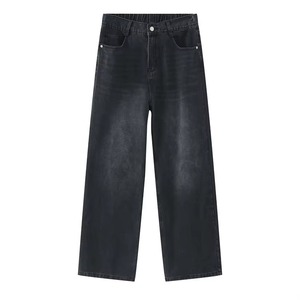 Jean en denim pour homme à taille haute et coupe droite, coupe classique, en coton, couleur unie, pour l'automne - Product Image 5