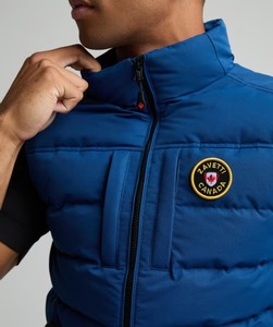 Chaleco acolchado azul para hombre, cuello alto, cremallera frontal, insignia, cortavientos, chaqueta casual de invierno, acolchado de poliéster, corte regular grueso - Product Image 5