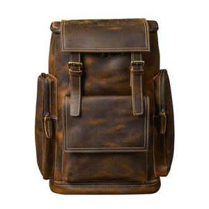Vintage Leather Travel <b>Backpack</b> Adjustable Strap Durable Zipper Hasp Closure Unisex 36-<b>55L</b> Capacity - Product Image 1