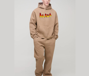 Conjunto de Sudadera con Capucha y Pantalones Deportivos para Hombre, 100% Algodón, Bordado, Transpirable, con Logotipo de Llama Marrón, Ropa de Invierno - Product Image 1