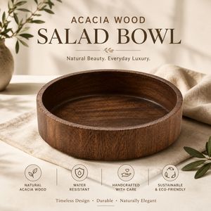Bol à salade en bois d'acacia de qualité supérieure, fait à la main, bol de service en bois, bol à fruits naturel, écologique, vaisselle de cuisine, décoration de table - Product Image 5