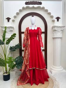 Salwar de Diseñador de Lujo para Mujer, Largo hasta el Tobillo, para Fiesta de Diwali, con Espejos, Encaje Elegante, Reversible, Antiarrugas, de Secado Rápido - Product Image 4