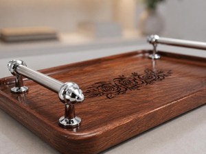 Plateau en bois fait main avec poignée en métal, plateau décoratif pour la chambre à coucher, la table de chevet, l'entrée et le bureau - Product Image 4