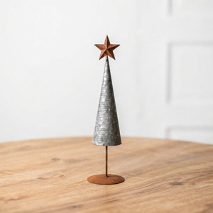 Set Of Three Galvanized Metal Cone <b>Christmas</b> Trees Featuring Corrugated Design And Rust-Colored Star <b>Toppers</b> Holiday Decoration - Product Image 4
