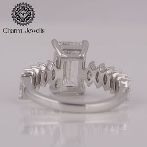 Charm Jewells Women's 925 <b>Silver</b> <b>Emerald</b> Cut Moissanite Engagement <b>Ring</b> Classic Prong Setting - Product Image 4
