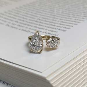 Toi Et Moi <b>Two</b> <b>Stone</b> Engagement <b>Ring</b> 3.5 Carat Pear and Oval Cut Lab Grown Diamond For Women Custom 14K 18K Solid Gold Wholesale - Product Image 2