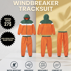 OEM Windbreaker Tracksuit 100% Nylon Training Wear Hoodie Rain <b>Sweatpants</b> <b>Set</b> Waterproof Quick Dry Lightweight Rain Track Suits - Product Image 1