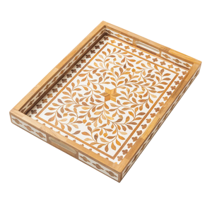 Plateau de service rond en nacre MOP, fait main, luxueux, avec incrustation de coquillages naturels bleus et blancs, décoratif. - Product Image 5