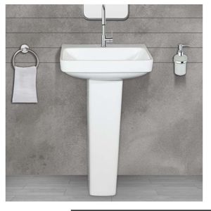 Elegante lavabo de cerámica con pedestal para lavandería, lavabo de porcelana para baño de 470x360x820mm, lavabo para lavar ropa, conjunto completo. - Product Image 5