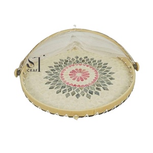 Handmade Mother of Pearl Plates with Bamboo Lid for <b>Kitchen</b> Use Bamboo Food Cover <b>Storage</b> <b>Container</b> made in Vietnam - Product Image 2