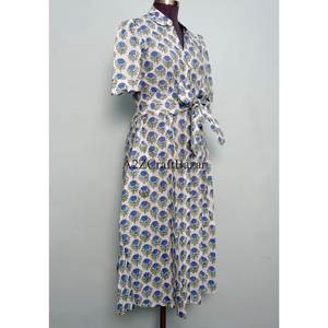 Vestido mini de algodón hecho a mano en India para mujer, con estampado floral hecho a mano, estilo casual y lindo para uso diario o fiestas. - Product Image 5