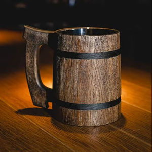 Taza de Cerveza de Madera Natural, Tradicional, Hecha a Mano, Ecológica, Duradera, a Prueba de Fugas, para Fiestas, Bares y Uso Doméstico, con Tazas de Té y Platillos - Product Image 6
