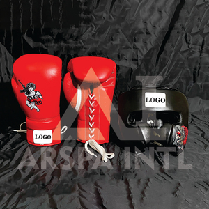 Custom Logo <b>Boxing</b> Gloves & Headguard <b>Set</b> Red Leather Laced Pro Punching Gear for Adults <b>Boxing</b> Training Equipment - Product Image 1