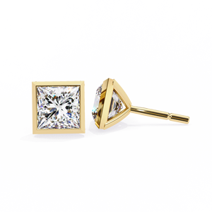 Boucles d'oreilles clous en diamant taille princesse – Diamant de laboratoire CVD carré serti clos de 1,77 ct, en or blanc massif 10K 14K 18K, tiges solitaires - Product Image 6